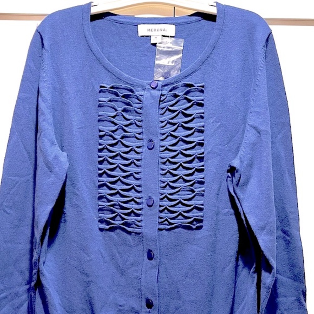 Merona Blue Cotton Blend Cardigan Sweater w/Bib Detail, sz M